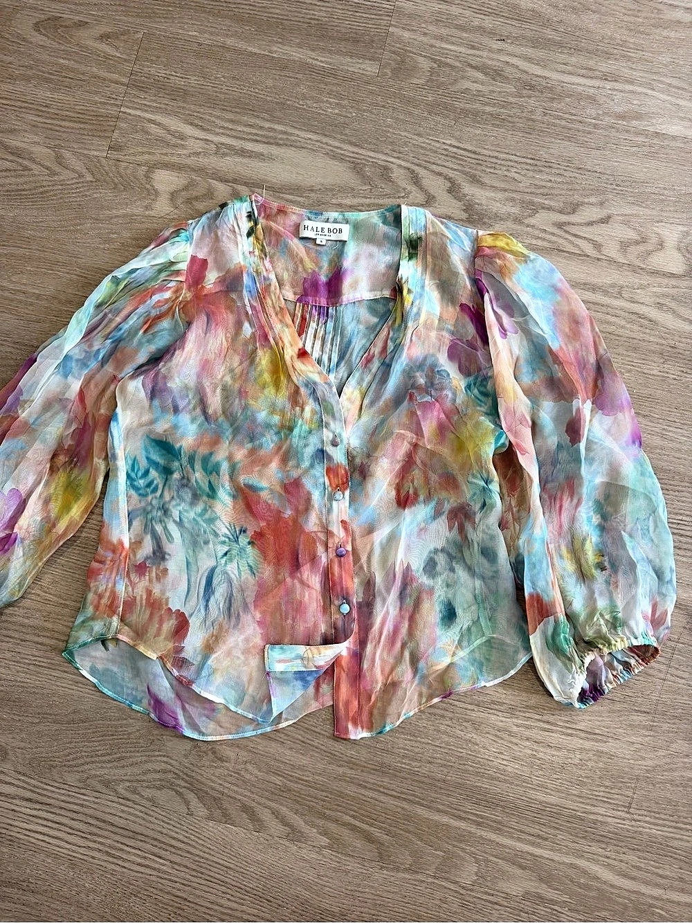 Hale Bob Abstract Blouse Multicolor & Pink Small